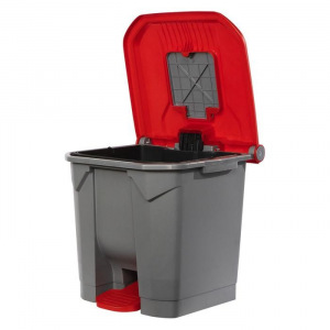 Контейнер мусорный 30л 350х380х460 серый с красной крышкой и педалью Контейнер мусорный 30л 350х380х460 серый с красной крышкой и педалью