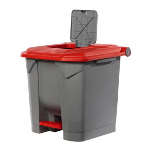 Контейнер мусорный 30л 350х380х460 серый с красной крышкой и педалью Контейнер мусорный 30л 350х380х460 серый с красной крышкой и педалью