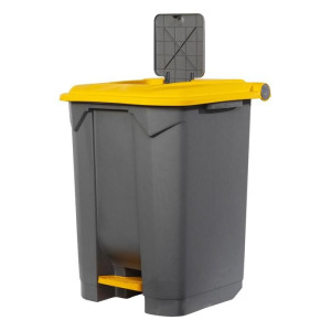 Контейнер мусорный 50л 390х480х550 серый с жёлтой крышкой и педалью Контейнер мусорный 50л 390х480х550 серый с жёлтой крышкой и педалью