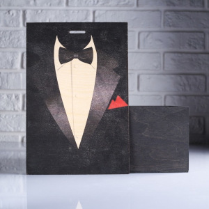 Коробка подарочная 20×12×30 см деревянная пенал "Смокинг", с печатью Коробка подарочная 20×12×30 см деревянная пенал "Смокинг", с печатью