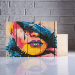 Коробка подарочная 30×12×20 см деревянная пенал "Разноцветное лицо", с печатью Коробка подарочная 30×12×20 см деревянная пенал "Разноцветное лицо", с печатью