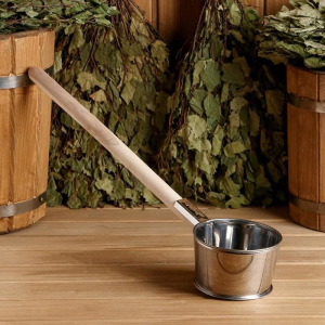 Ковш для бани из нержавеющей стали, 0.7л, 50 см, с деревянной ручкой, "Добропаровъ" Ковш для бани из нержавеющей стали, 0.7л, 50 см, с деревянной ручкой, "Добропаровъ"