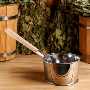 Ковш для бани из нержавеющей стали, 2л, 45 см, с деревянной ручкой, "Добропаровъ" Ковш для бани из нержавеющей стали, 2л, 45 см, с деревянной ручкой, "Добропаровъ"