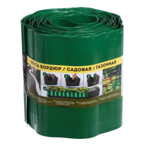 Лента бордюрная, 0.2 × 9 м, толщина 0.6 мм, гофра, пластиковая, зелёная Лента бордюрная, 0.2 × 9 м, толщина 0.6 мм, гофра, пластиковая, зелёная