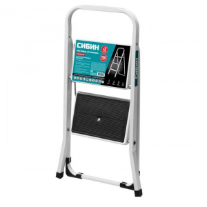 Лестница-стремянка "СИБИН" 38807-02_z01, стальная, c широкими ступенями, 2 ступени Лестница-стремянка "СИБИН" 38807-02_z01, стальная, c широкими ступенями, 2 ступени