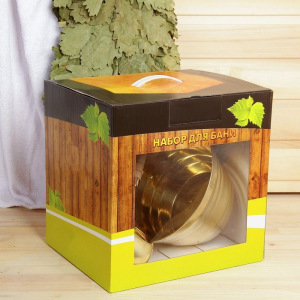 Набор для бани "Каменка" из двух предметов (ушат и черпак) латунный, в коробке Набор для бани "Каменка" из двух предметов (ушат и черпак) латунный, в коробке