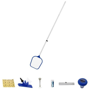 Набор для чистки бассейна из 7 предметов: сачок, щётка, дозатор, термометр, тест-полоски, ремкомплект, ручка 161 см, 581 Набор для чистки бассейна из 7 предметов: сачок, щётка, дозатор, термометр, тест-полоски, ремкомплект, ручка 161 см, 581