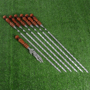 Набор подарочный "Пирамида" 6 шампуров, садж, нож для мяса Набор подарочный "Пирамида" 6 шампуров, садж, нож для мяса