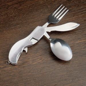 Набор туриста 4в1: нож, вилка, ложка, открывалка, рукоять рельефная Набор туриста 4в1: нож, вилка, ложка, открывалка, рукоять рельефная