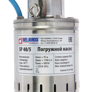 Насос скважинный "Беламос" SP 40/5, винтовой, 900 Вт, напор 95 м, 28 л/мин, кабель 20 м Насос скважинный "Беламос" SP 40/5, винтовой, 900 Вт, напор 95 м, 28 л/мин, кабель 20 м