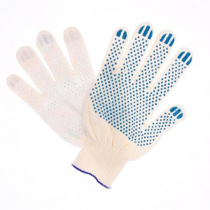 Перчатки, х/б, вязка 10 класс, 3 нити, размер 9, с ПВХ точками, белые Перчатки, х/б, вязка 10 класс, 3 нити, размер 9, с ПВХ точками, белые