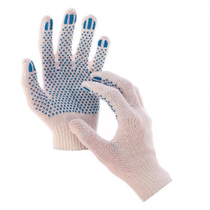 Перчатки, х/б, вязка 10 класс, 3 нити, размер 9, с ПВХ точками, белые Перчатки, х/б, вязка 10 класс, 3 нити, размер 9, с ПВХ точками, белые