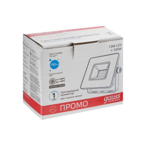 Прожектор светодиодный Gauss Elementary, 10 Вт, IP65, 6500 К, 780 Лм, холодный белый Прожектор светодиодный Gauss Elementary, 10 Вт, IP65, 6500 К, 780 Лм, холодный белый