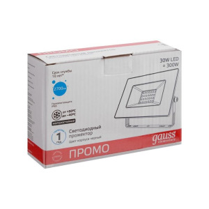 Прожектор светодиодный Gauss Elementary, 30 Вт, IP65, 6500 К, 2100 Лм, холодный белый Прожектор светодиодный Gauss Elementary, 30 Вт, IP65, 6500 К, 2100 Лм, холодный белый