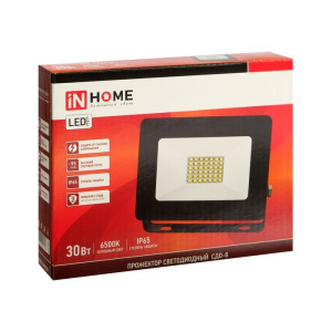 Прожектор светодиодный IN HOME СДО-8, 30 Вт, 230 В, 2850 Лм, 6500 К, IP65, холодный белый Прожектор светодиодный IN HOME СДО-8, 30 Вт, 230 В, 2850 Лм, 6500 К, IP65, холодный белый