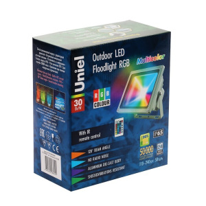 Прожектор светодиодный Uniel, 30 Вт, IP65, пульт ДУ, мультиколор, корпус серый Прожектор светодиодный Uniel, 30 Вт, IP65, пульт ДУ, мультиколор, корпус серый