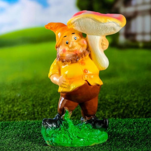 Садовая фигура "Гном под грибом" 13х18х30см микс Садовая фигура "Гном под грибом" 13х18х30см микс