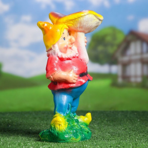 Садовая фигура "Гном под грибом" 13х18х30см микс Садовая фигура "Гном под грибом" 13х18х30см микс