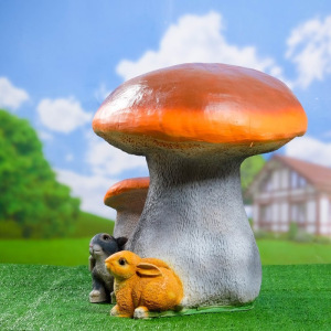 Садовая фигура "Гриб белый двойной с зайчатами" 58*52 Садовая фигура "Гриб белый двойной с зайчатами" 58*52