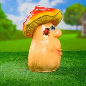 Садовая фигура "Гриб мухомор с божьей коровкой" мультяшный Садовая фигура "Гриб мухомор с божьей коровкой" мультяшный