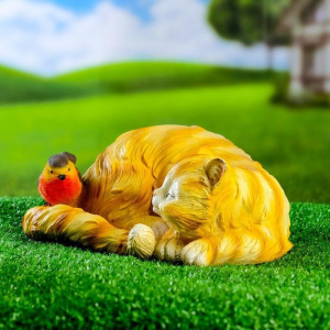 Садовая фигура "Кошка спящая с птичкой" 13х29см Садовая фигура "Кошка спящая с птичкой" 13х29см