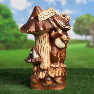 Садовая фигура "Жаба с грибом", под шамот, керамика, 51 см Садовая фигура "Жаба с грибом", под шамот, керамика, 51 см