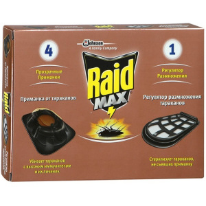 Средство от тараканов Raid Max: приманка, 4 шт. + регулятор размножения Средство от тараканов Raid Max: приманка, 4 шт. + регулятор размножения