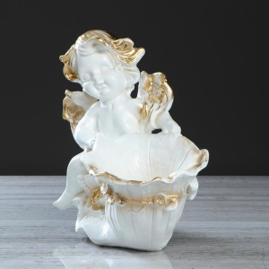 Статуэтка "Ангел с лилией", белая, с золотистым декором, 30 см Статуэтка "Ангел с лилией", белая, с золотистым декором, 30 см