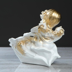 Статуэтка "Ангел с лилией", белая, с золотистым декором, 30 см Статуэтка "Ангел с лилией", белая, с золотистым декором, 30 см
