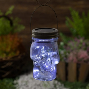 Светильник-банка "Череп" светодиодный на солнечной батарее 10 LED, с подвесом, БЕЛЫЙ Светильник-банка "Череп" светодиодный на солнечной батарее 10 LED, с подвесом, БЕЛЫЙ