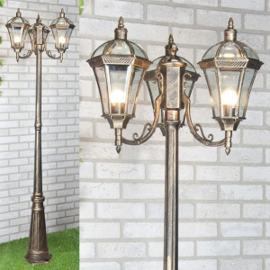 Светильник Elektrostandard, 3x60Вт, E27, IP44, на столбе, h=2170мм, Capella F/3 черн. золото Светильник Elektrostandard, 3x60Вт, E27, IP44, на столбе, h=2170мм, Capella F/3 черн. золото