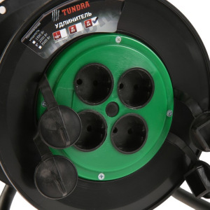 Удлинитель на катушке TUNDRA, 4 розетки, 25 м,16 А, ПВС 2х1.5 мм2, без з/к, IP44, ГОСТ Удлинитель на катушке TUNDRA, 4 розетки, 25 м,16 А, ПВС 2х1.5 мм2, без з/к, IP44, ГОСТ