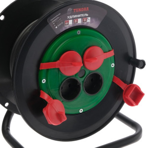 Удлинитель на катушке TUNDRA, 4 розетки, 25 м,16 А, ПВС 2х1.5 мм2, без з/к, IP44, ГОСТ Удлинитель на катушке TUNDRA, 4 розетки, 25 м,16 А, ПВС 2х1.5 мм2, без з/к, IP44, ГОСТ