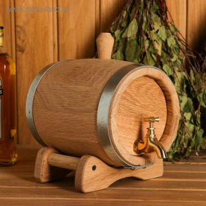 Бочка дубовая на подставке, 1,5л, металлический обруч, кран из латуни Бочка дубовая на подставке, 1,5л, металлический обруч, кран из латуни