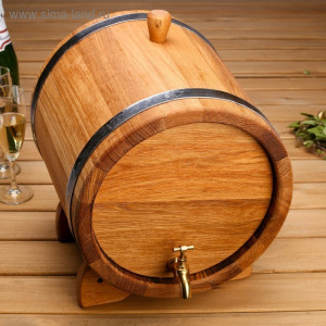 Бочка дубовая на подставке, 10л, нержавеющий обруч, кран из латуни, покрыта льняным маслом Бочка дубовая на подставке, 10л, нержавеющий обруч, кран из латуни, покрыта льняным маслом