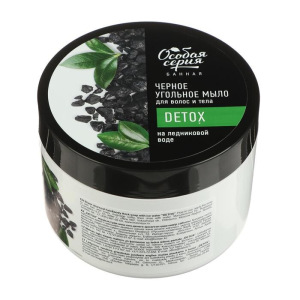 Чёрное угольное мыло для волос и тела «Особая серия» DETOX на ледниковой воде, 500 мл Чёрное угольное мыло для волос и тела «Особая серия» DETOX на ледниковой воде, 500 мл