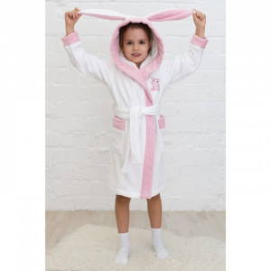 Халат детский «Зайчик», рост 92 см, белый+розовый, махра Халат детский «Зайчик», рост 92 см, белый+розовый, махра