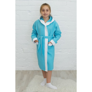 Халат для девочки, рост 146 см, бирюзовый, вафля Халат для девочки, рост 146 см, бирюзовый, вафля