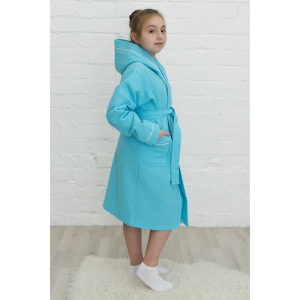 Халат для девочки, рост 146 см, бирюзовый, вафля Халат для девочки, рост 146 см, бирюзовый, вафля