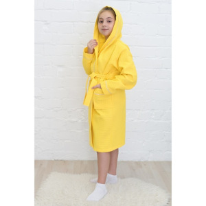 Халат для девочки, рост 146 см, лимонный, вафля Халат для девочки, рост 146 см, лимонный, вафля