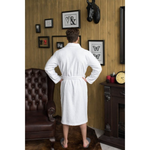 Халат мужской, шалька, размер 48, цвет белый, махра Халат мужской, шалька, размер 48, цвет белый, махра