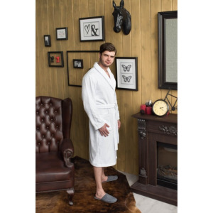 Халат мужской, шалька, размер 48, цвет белый, махра Халат мужской, шалька, размер 48, цвет белый, махра