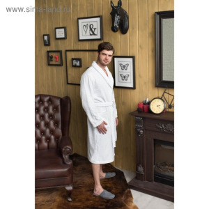 Халат мужской, шалька, размер 48, цвет белый, махра Халат мужской, шалька, размер 48, цвет белый, махра