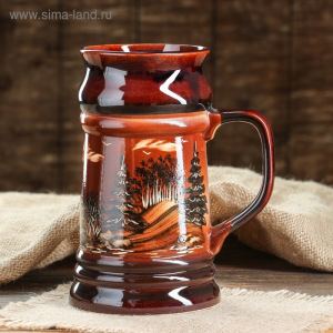 Кружка для пива, художественная роспись, коричневая, 0,9 л Кружка для пива, художественная роспись, коричневая, 0,9 л