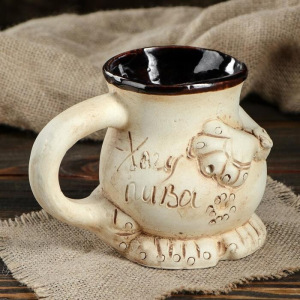 Кружка для пива "Пузо", под шамот, декорированная глиной, 0.5 л, микс Кружка для пива "Пузо", под шамот, декорированная глиной, 0.5 л, микс