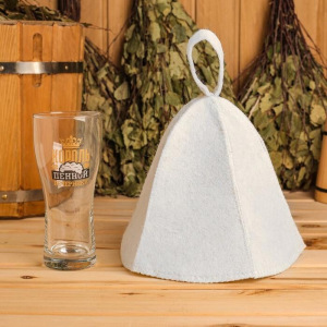 Шапка банная "Классическая" белая, из войлока + Пивной бокал, 570 мл, МИКС Шапка банная "Классическая" белая, из войлока + Пивной бокал, 570 мл, МИКС