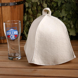 Шапка банная "Классическая" белая, из войлока + Пивной бокал, 570 мл, МИКС Шапка банная "Классическая" белая, из войлока + Пивной бокал, 570 мл, МИКС