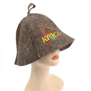 Шапка для бани с вышивкой из серого войлока "Русская Краса" Шапка для бани с вышивкой из серого войлока "Русская Краса"