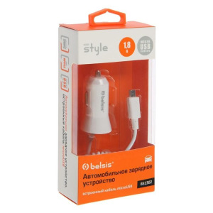 Автомобильное зарядное устройство Belsis, 1 USB 1.8 A, дата-кабель microUSB , 1 м, белое Автомобильное зарядное устройство Belsis, 1 USB 1.8 A, дата-кабель microUSB , 1 м, белое