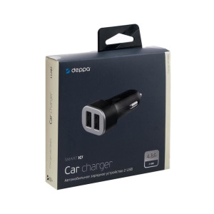 Автомобильное зарядное устройство Deppa Ultra, USB QC 3.0, 2 USB, 4.8 A, чёрное Автомобильное зарядное устройство Deppa Ultra, USB QC 3.0, 2 USB, 4.8 A, чёрное